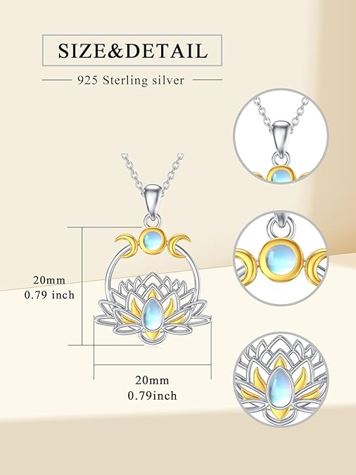 ONE :💎The Lotus Moonstone Pendant Necklace Fine Jewelry 💎