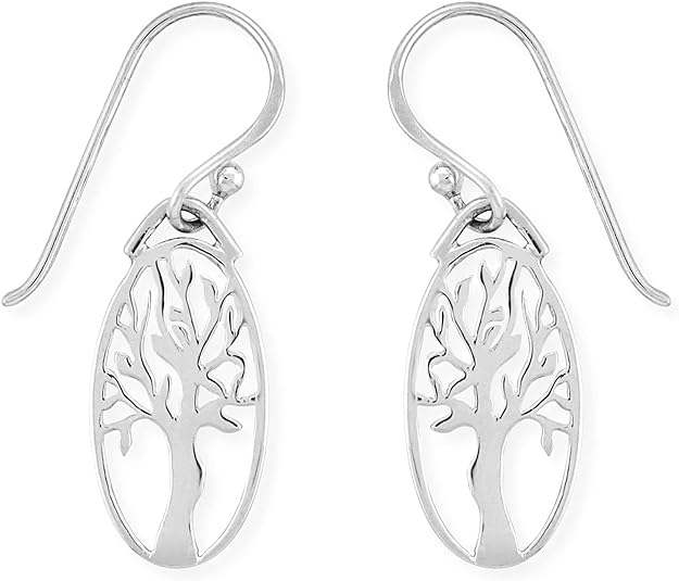 ONE PAIR:  Hoop Earrings Genuine 925 Sterling Silver   Tree Dangle Earrings