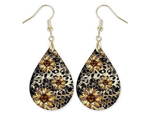 ONE PAIR:  Sunflower Earrings Dangle Teardrop