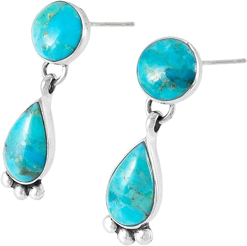 ONE :💎Color: Handmade Genuine Natural Turquoise Earrings 925 Sterling Silver (Solid)