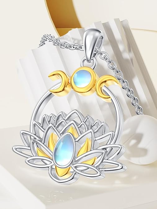 ONE :💎The Lotus Moonstone Pendant Necklace Fine Jewelry 💎