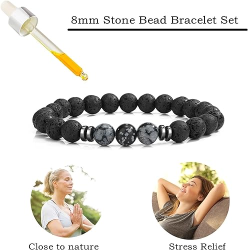 THREE: 3 HANDMADE Bracelets Matte Natural Lava Rock Volcanic Stone Beads Elastic Stretch Alabaster