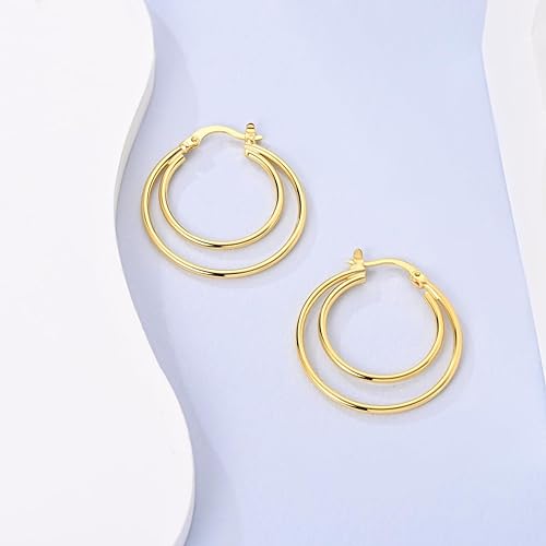 ONE: 925 Sterling Silver Hoop Earrings 14K Gold Plated Jewelry CZ