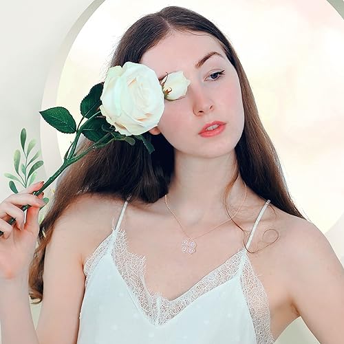 ONE: Lucky Four Leaf Rose Gold Daily Rainbow Clover Pendant Necklaces for Women & Girls