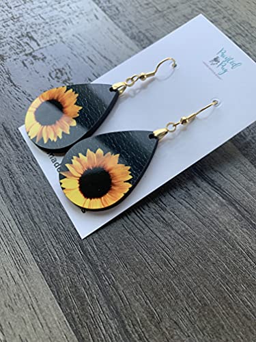 ONE PAIR:  Sunflower Earrings Dangle Teardrop