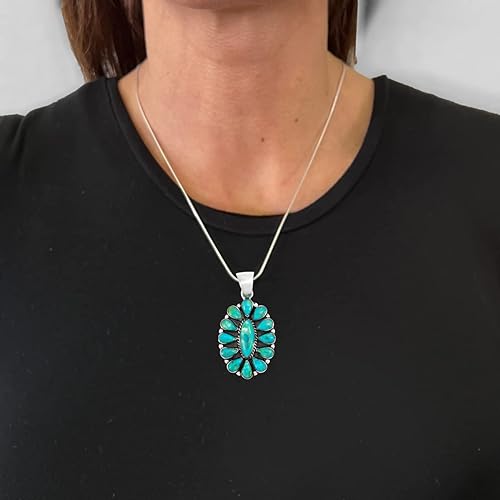 ONE :💎Color: Handmade Genuine Natural Turquoise Pendant 20" Necklace 925 Sterling Silver (Solid)