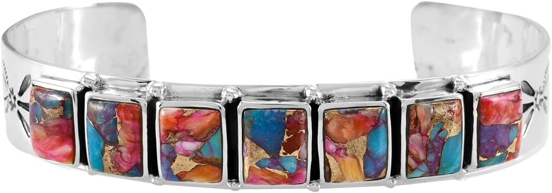 ONE :💎Color: Handmade Genuine Rainbow Turquoise and 925 Sterling Silver (Solid) Cuff Bracelet