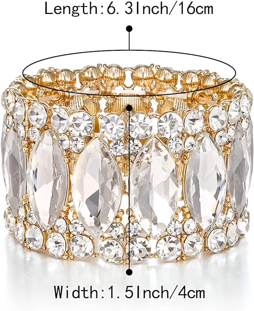 ONE: Premium Gorgeous Jewelry Elegant Crystal Double Row Rhinestones Marquise Cluster Stretch Bangle Bracelet.