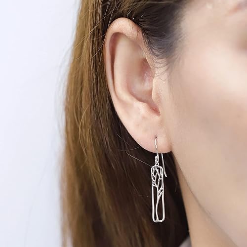 ONE PAIR:  Hoop Earrings Genuine 925 Sterling Silver  Rectangle Tree Silhouette Dangle Earrings