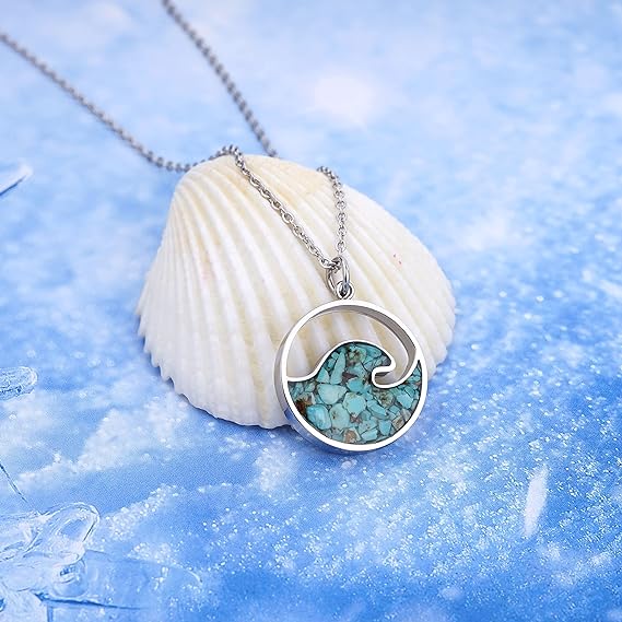 ONE: Wave Turquoise +White Howlite Stainless Steel Pendant Necklaces