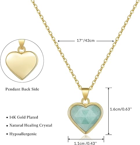 ONE: Handmade Healing Crystal Pendant Necklace, 14K Gold Plated Natural Energy Stone Amazonite-Heart