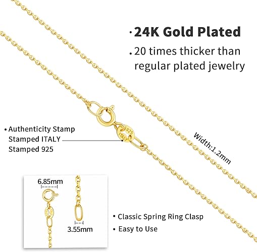 ONE:  Solid 24K Real Gold Over 925 Sterling Silver Chain Jewelry 22 INCH GOLD CHAIN