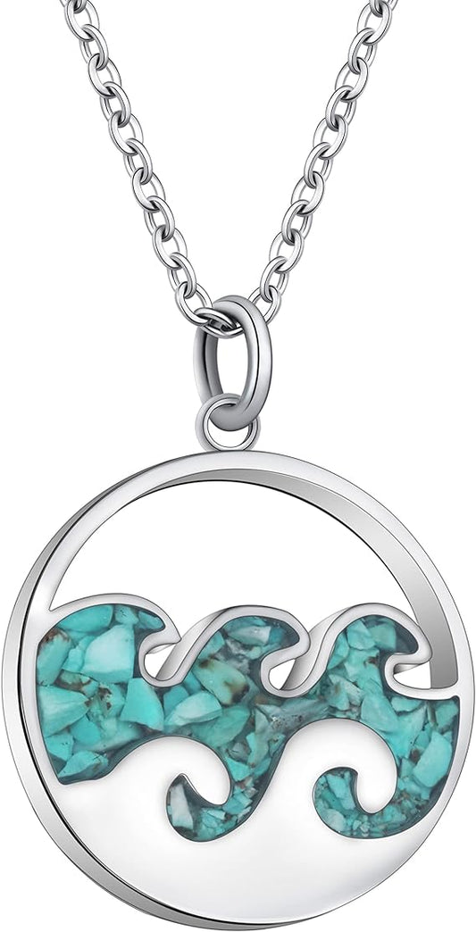 ONE: Wave Turquoise +White Howlite Stainless Steel Pendant Necklaces