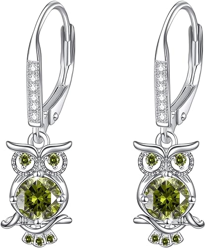 ONE PAIR:  Hoop Earrings Genuine 925 Sterling Silver OWL STUD