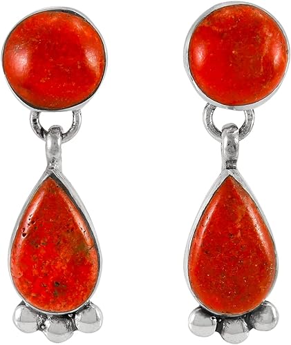 ONE :💎Color: Handmade Genuine Natural Coral Turquoise Earrings 925 Sterling Silver (Solid)