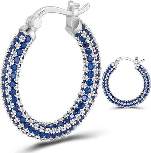 ONE: 925 Sterling Silver Post Hoop Earrings 14K Gold Plated Jewelry CZ