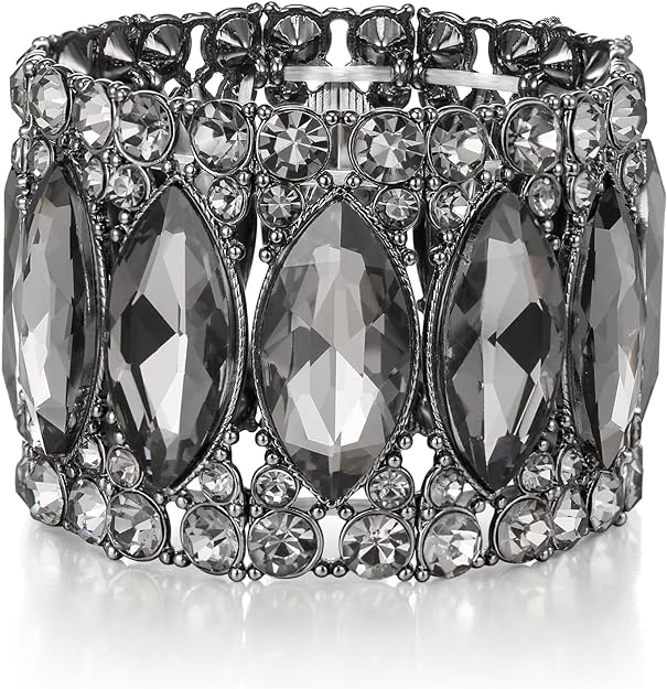 ONE: Premium Gorgeous Jewelry Elegant Crystal Double Row Rhinestones Marquise Cluster Stretch Bangle Bracelet.