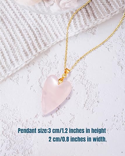ONE: Handmade Healing Crystal Pendant Necklace, Natural Energy Stone Rose Quartz Heartet