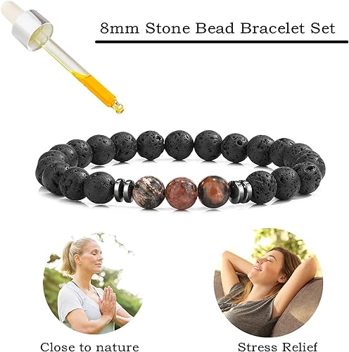 THREE: 3 HANDMADE Bracelets Matte Natural Lava Rock Volcanic Stone Beads Elastic Stretch Rhodonite