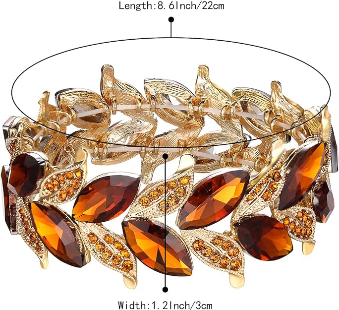 0NE: Premium Gorgeous Jewelry Elegant Crystal Marquise-Shape Leaf Stretch Bangle Bracelet