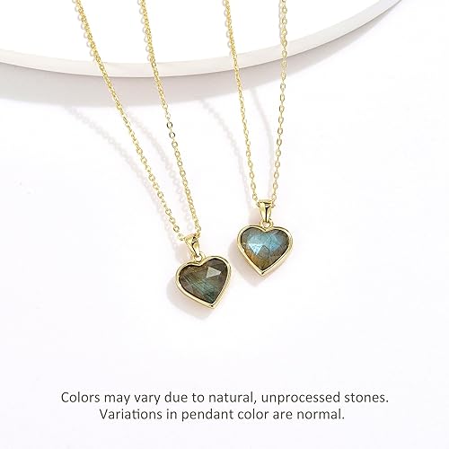 ONE: Handmade Healing Crystal Pendant Necklace, 14K Gold Plated Natural Energy Stone Labradorite-Heart