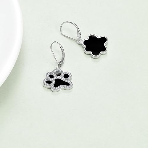 ONE PAIR:  Hoop Earrings Genuine 925 Sterling Silver Style: Lever back Paw Earrings