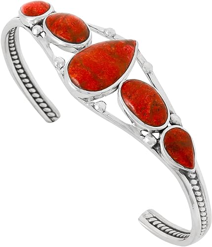 ONE :💎Color: Handmade Coral Bracelet Sterling Silver 925 Genuine Cuff Bracelet