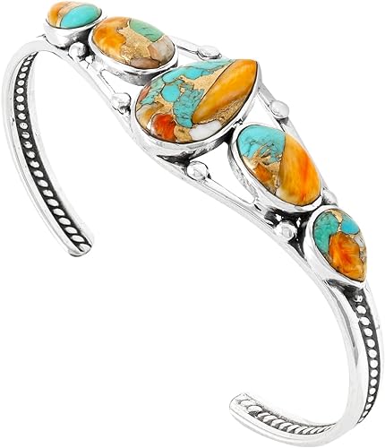 ONE :💎Color: Handmade Spiny Turquoise Bracelet Sterling Silver 925 Genuine Cuff Bracelet