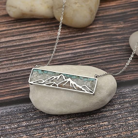 ONE: Turquoise Bar Mountain Howlite Stainless Steel Pendant Necklace