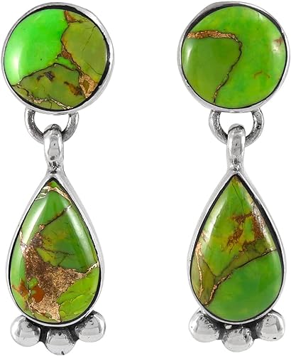 ONE :💎Color: Handmade Genuine Natural Green Turquoise Earrings 925 Sterling Silver (Solid)