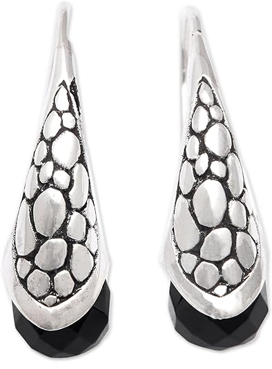 ONE PAIR:  925 Sterling Silver  Earrings BLACK / SILVER