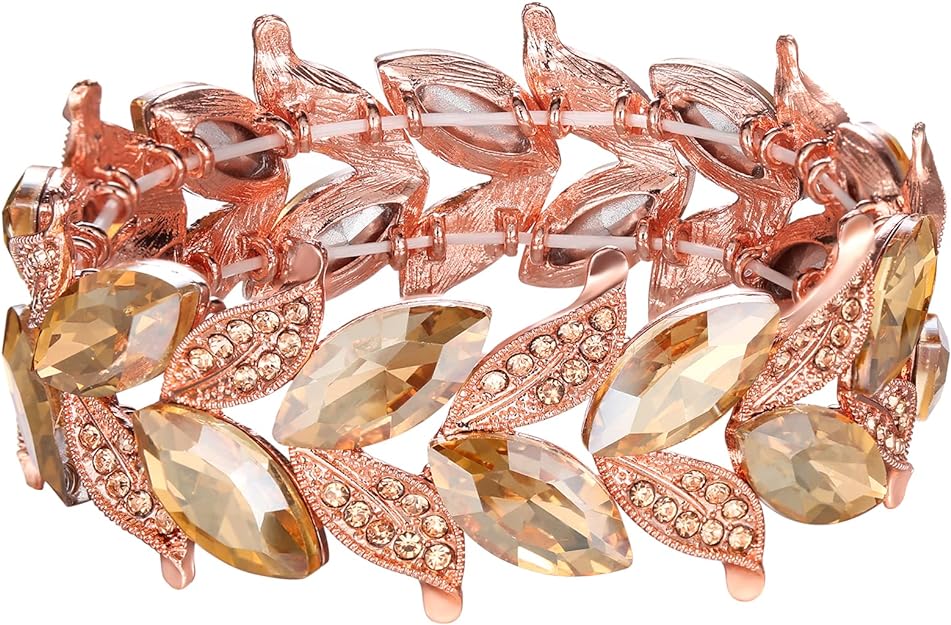 0NE: Premium Gorgeous Jewelry Elegant Crystal Marquise-Shape Leaf Stretch Bangle Bracelet