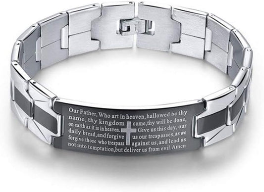 ONE: Premium Cross Bracelet  Lords Prayer Cross Bracelet for Men Women English Bible Verse Link Bracelets