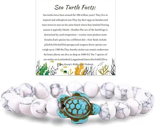 ONE: HANDMADE Natural Stones Beaded Bracelet Elastic Stretch Sea Turtle