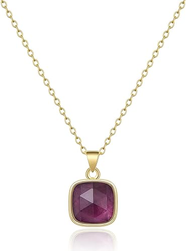 ONE: Handmade Healing Crystal Pendant Necklace, 14K Gold Plated Natural Energy Stone Amethyst-Square