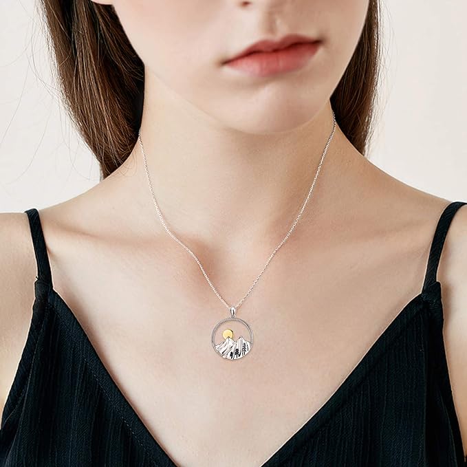 ONE: Mountain Silver-Mountain Nature Pendant Necklace Genuine Sterling Silver 925