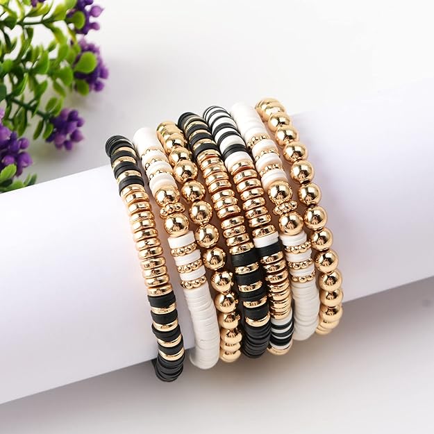 ONE: Premium Handmade New White Black Gold Set 7pcs Bracelet's for Women