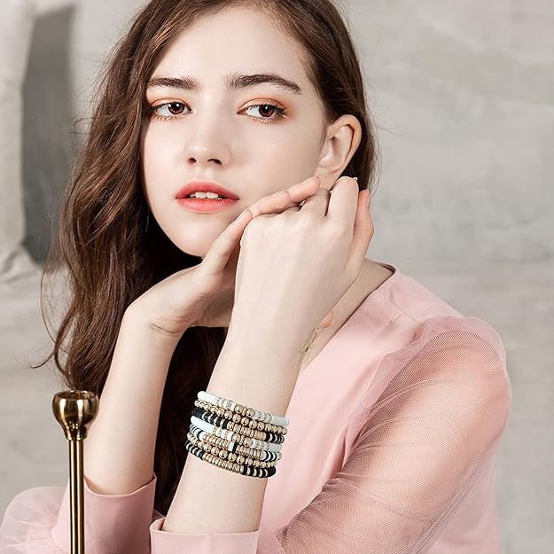 ONE: Premium Handmade New White Black Gold Set 7pcs Bracelet's for Women