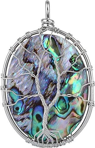 ONE: Handmade Healing Crystal Abalone Shell TREE Pendant Necklace