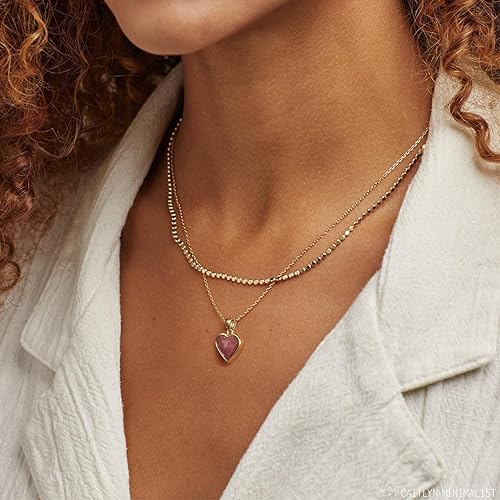 ONE: Handmade Healing Crystal Pendant Necklace, 14K Gold Plated Natural Energy Stone Rhodochrosite-Heart