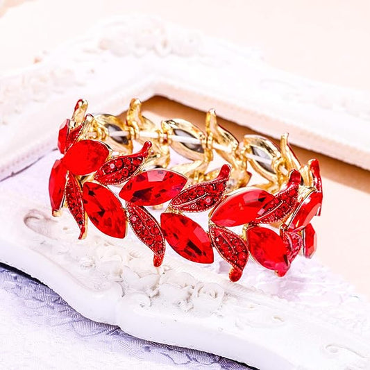 0NE: Premium Gorgeous Jewelry Elegant Crystal Marquise-Shape Leaf Stretch Bangle Bracelet