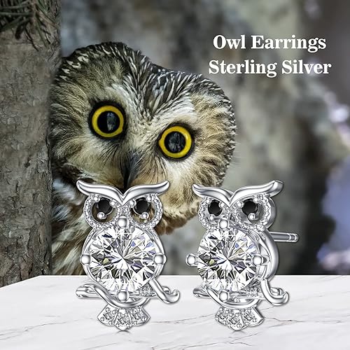 ONE PAIR:  Hoop Earrings Genuine 925 Sterling Silver OWL STUD