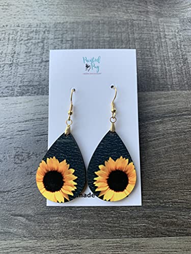 ONE PAIR:  Sunflower Earrings Dangle Teardrop