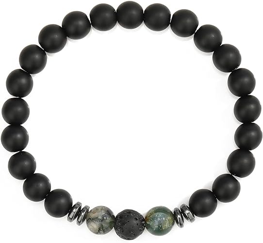 THREE: 3 HANDMADE Bracelets Matte Natural Lava Rock Volcanic Stone Beads Elastic Stretch Agate