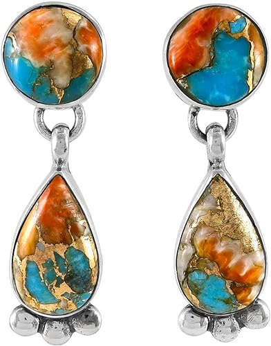 ONE :💎Color: Handmade Genuine Natural Multi Colors Turquoise Earrings 925 Sterling Silver (Solid)