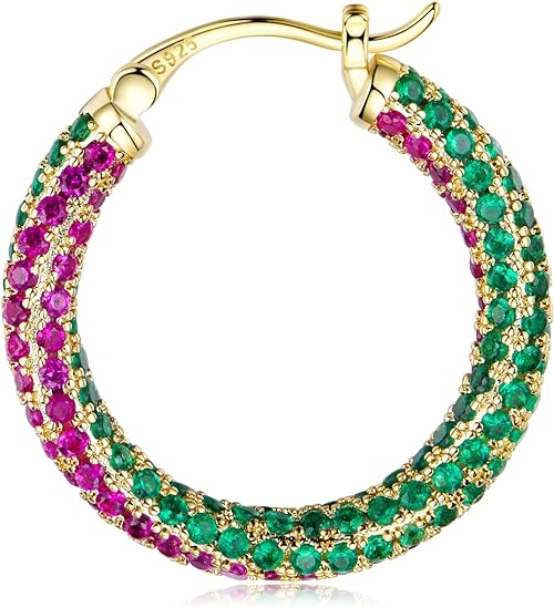 ONE:  ONE: 925 Sterling Silver Post Hoop Earrings 14K Gold Plated Jewelry CZ