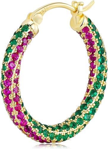 ONE:  ONE: 925 Sterling Silver Post Hoop Earrings 14K Gold Plated Jewelry CZ