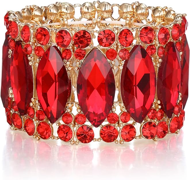 ONE: Premium Gorgeous Jewelry Elegant Crystal Double Row Rhinestones Marquise Cluster Stretch Bangle Bracelet.