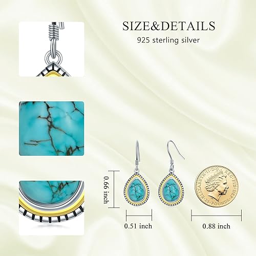 ONE PAIR: Santa Fe Turquoise authentic Native American turquoise earrings Gemstone Southwestern Style 925 Sterling Silver