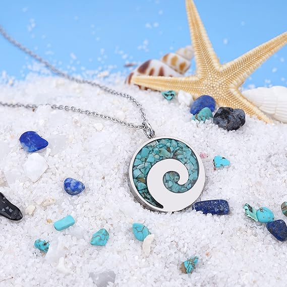 ONE: Wave Turquoise +White Howlite Stainless Steel Pendant Necklaces